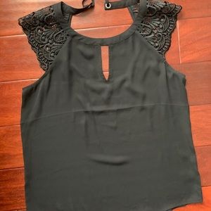 Express black lace sleeve, tie-back blouse
